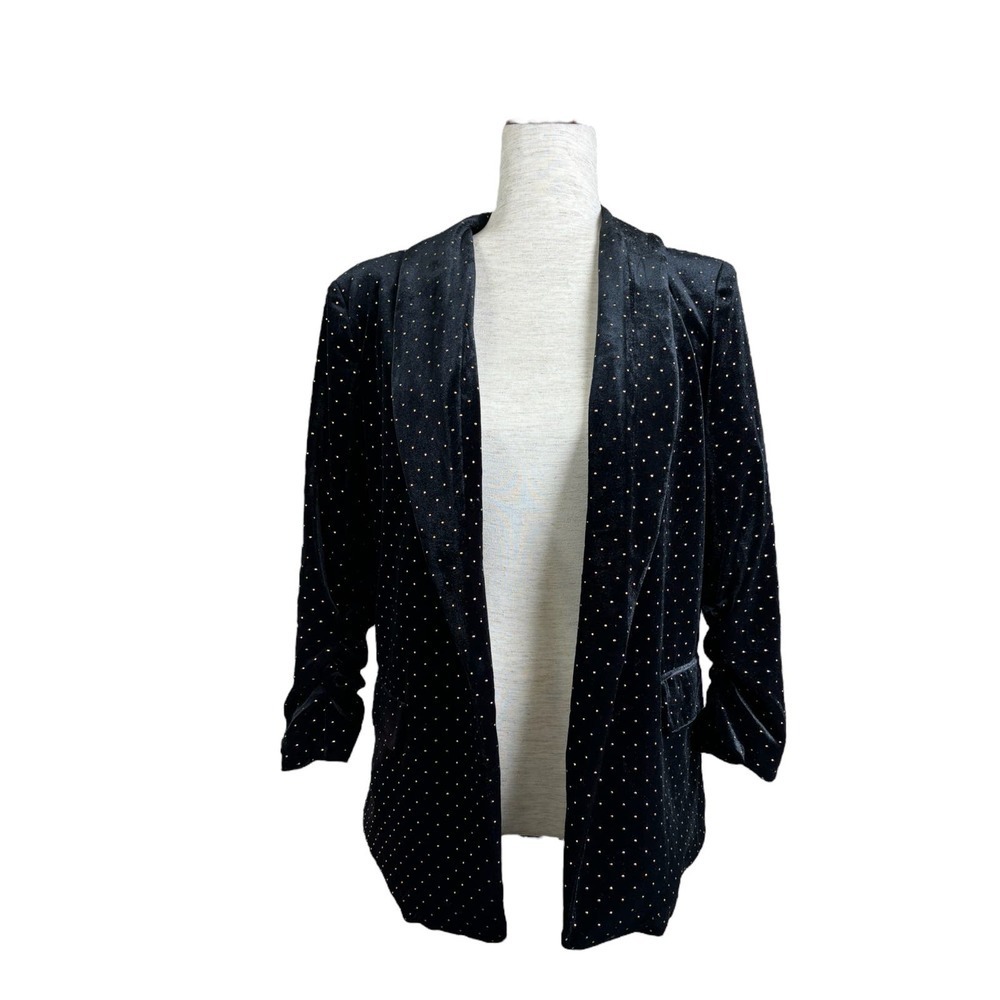 Jules & Leopold Velvet Black Gold Polka Dot Open Blazer Jacket Size Small